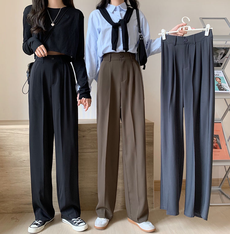 Real shooting real price ~ 2021 new Korean version high waist thin hanging feeling suit pants straight tube loose floor pants women