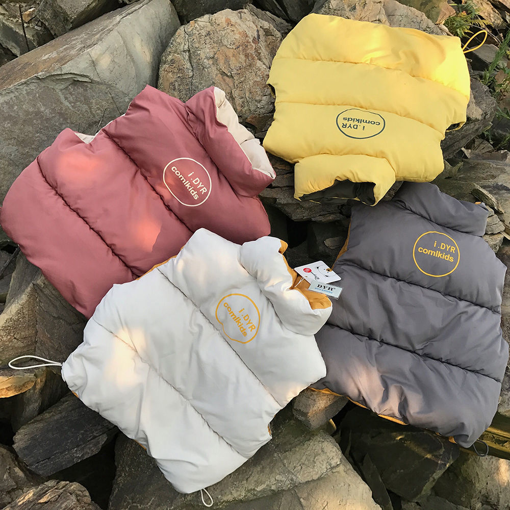 Children stand collar down cotton vest boys and girls wear foreign style cotton vest in spring and Autumn