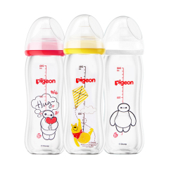 Beiqin wide mouth glass milk bottle wide caliber newborn natural reality Disney painted milk bottle 240ml authentic