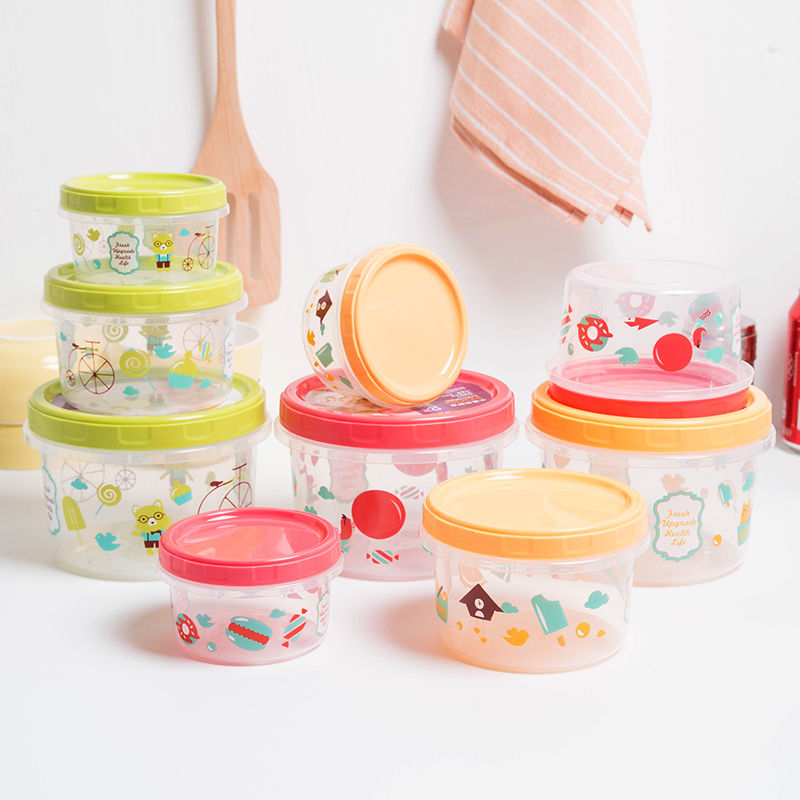 Round small plastic storage box children's lunch box lunch box fruit fresh keeping box refrigerator storage box