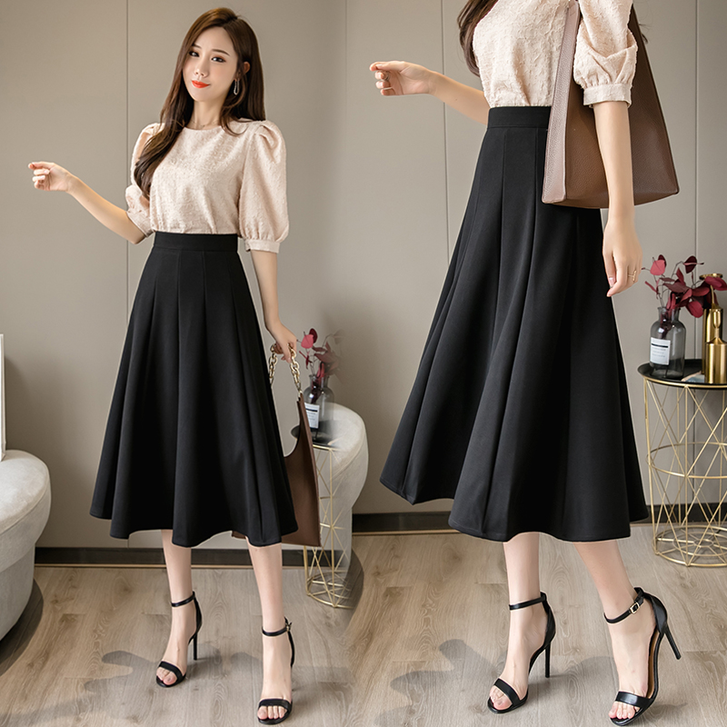 Real time pleated skirt 2021 autumn new mid length A-line skirt large swing A-line skirt slim high waist skirt