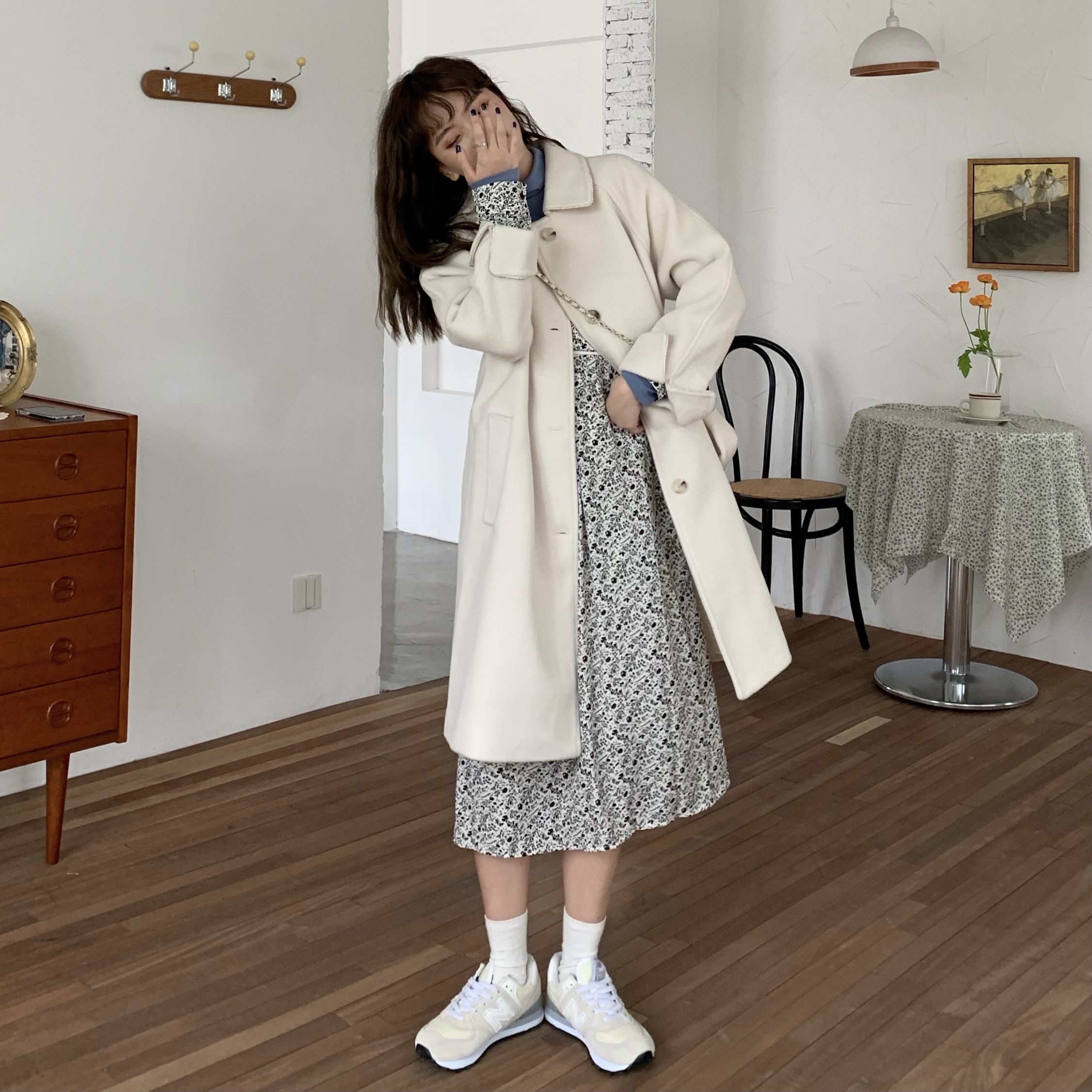 ! Real price real shot casual 3-color woolen coat