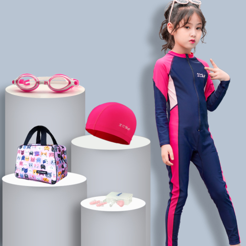 Children's swimsuit women's middle school and older children's one-piece long sleeved trousers men's and women's swimsuit student youth sunscreen diving suit