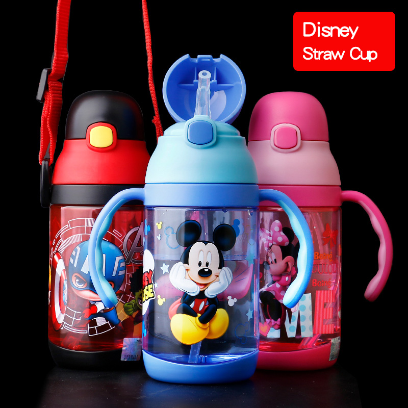 Disney children's drinking cup with straw children's kindergarten household summer fall proof boy's water bottle baby cup