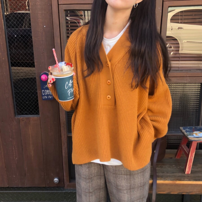 Real shot protection Korean V-Neck Sweater women's autumn dress new Korean retro versatile loose long sleeved sweater