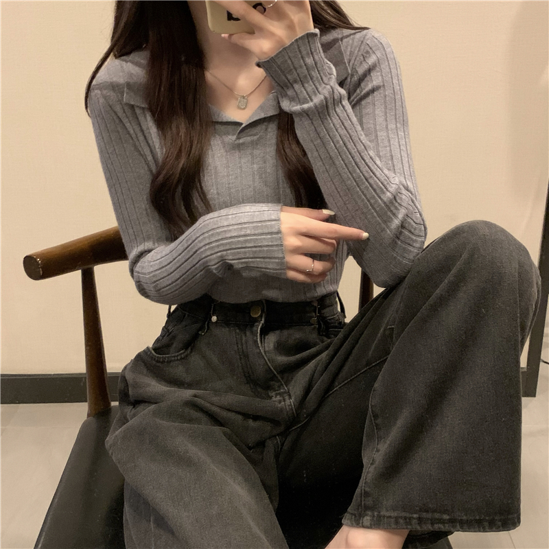 Real shooting and real price autumn new slim polo collar bottomed Pullover Sweater bottomed sweater long sleeve Lapel sweater