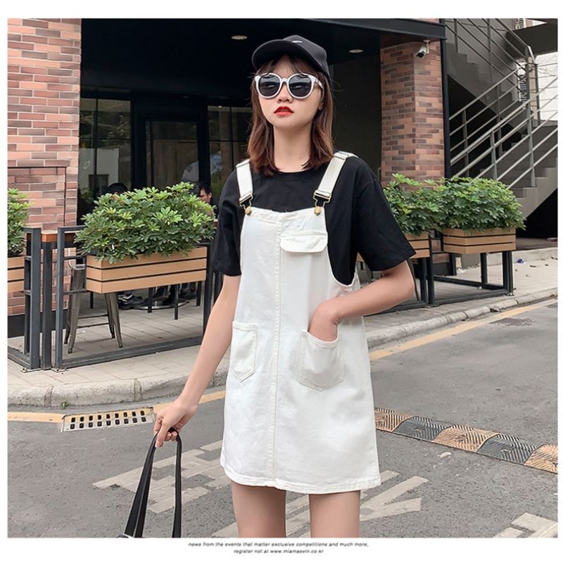 Denim Strapless skirt 2020 spring summer new Korean fashion versatile black and white trousers dress women trend