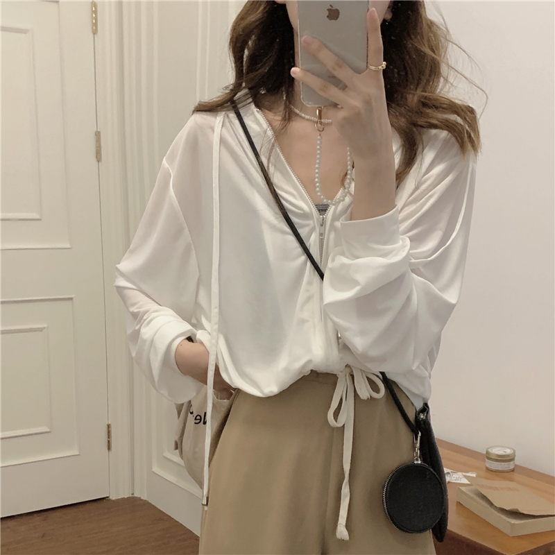 Real price! Thin sunscreen design sense hooded zipper coat summer loose thin top