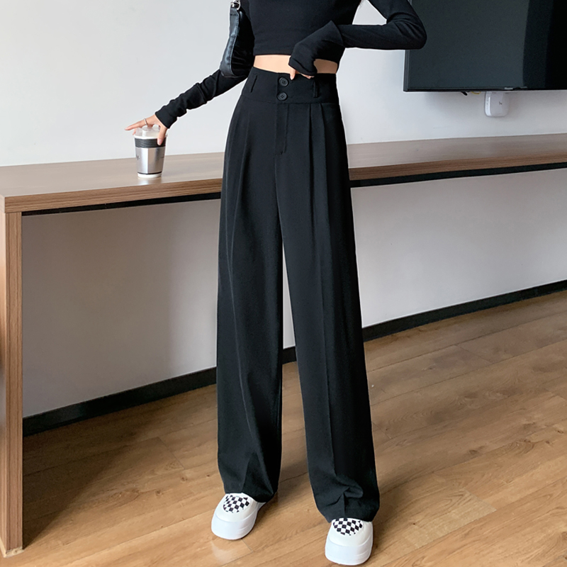 Autumn wide leg pants women's suit pants loose casual pants high waist hanging feeling women's pants black straight pants
