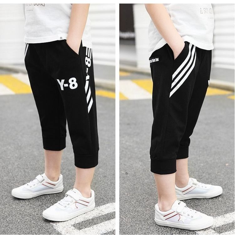 Boys' trousers summer pants sports knitting children's boys' middle school children's casual 7-point loose middle school children's shorts are thin
