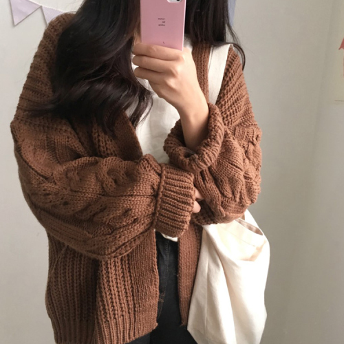 Real price chic new Korean version loose long sleeve twist knitted sweater cardigan jacket women