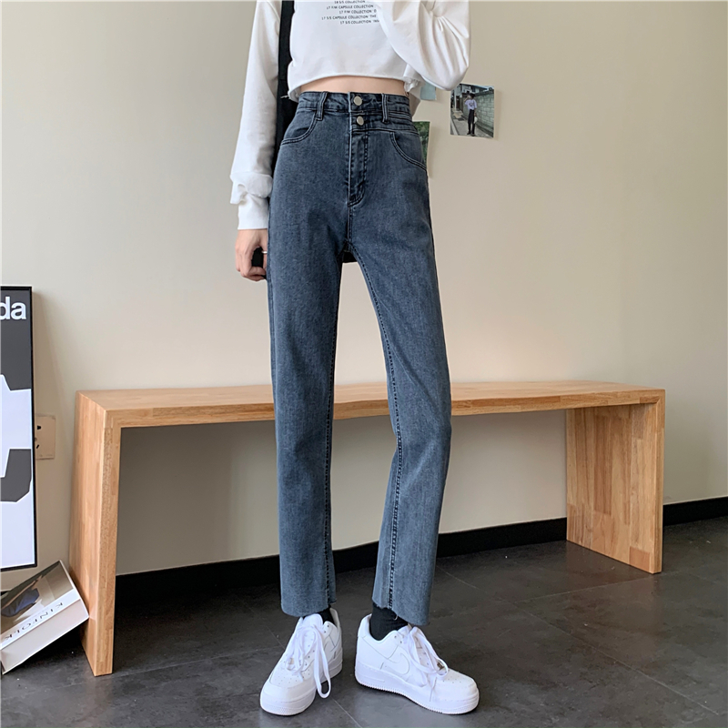 Real price High Waist Wide Leg slim fit straight tube casual jeans cropped pants