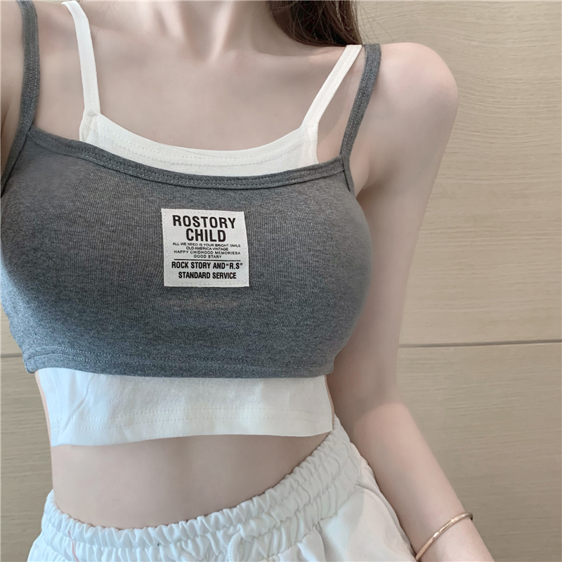 Real price detachable bra design feeling beautiful back fake two pieces fold wear inside with small sling vest