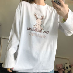 Long sleeved female student autumn new Korean college printed loose white top