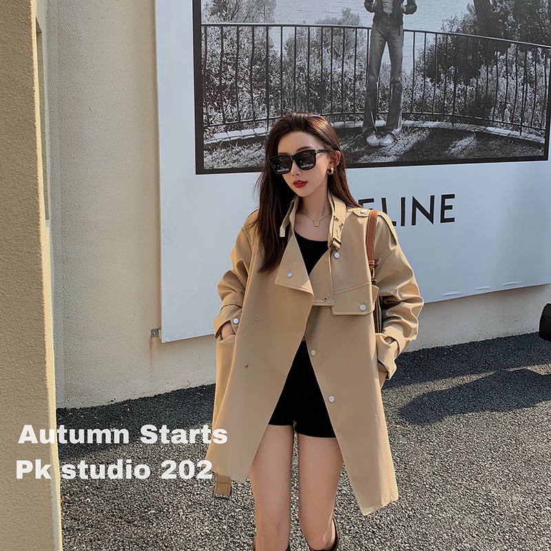 Real price! Korean ins pneumatic work clothes windbreaker women's middle and long western style suit collar coat trend