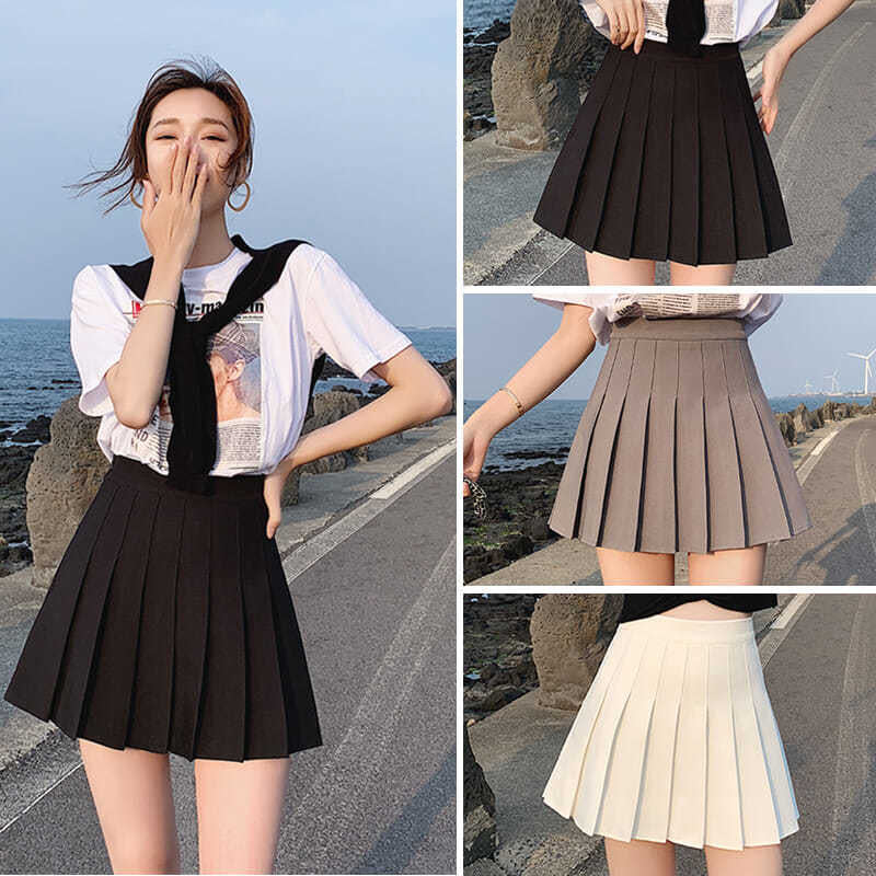 Pleated skirt female students Korean version high waist skirt skirt short skirt college style A-line skirt women's anti running short skirt spring and summer
