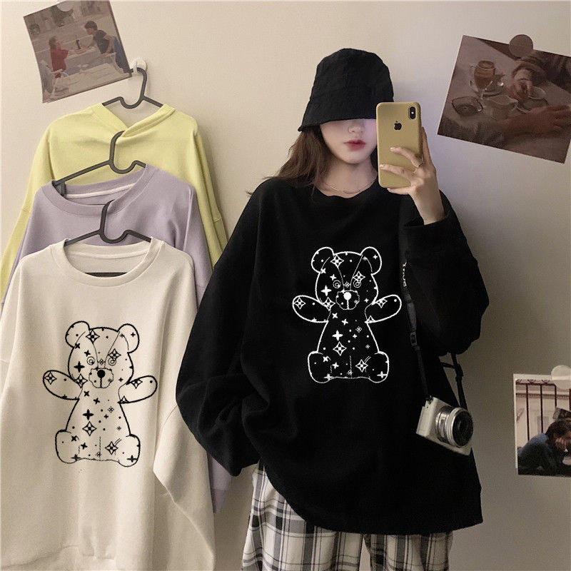 2021 autumn and winter bear sweater female student Korean version loose medium and long sleeved top women's fashion