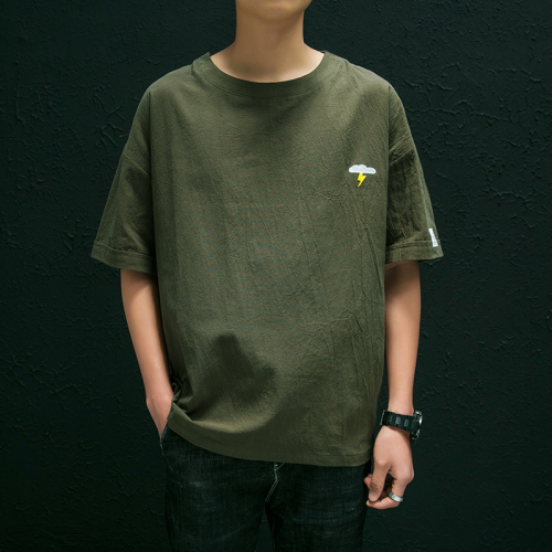 Flax Short Sleeve T-shirt Japanese Retro Cotton-linen Large-Size Top