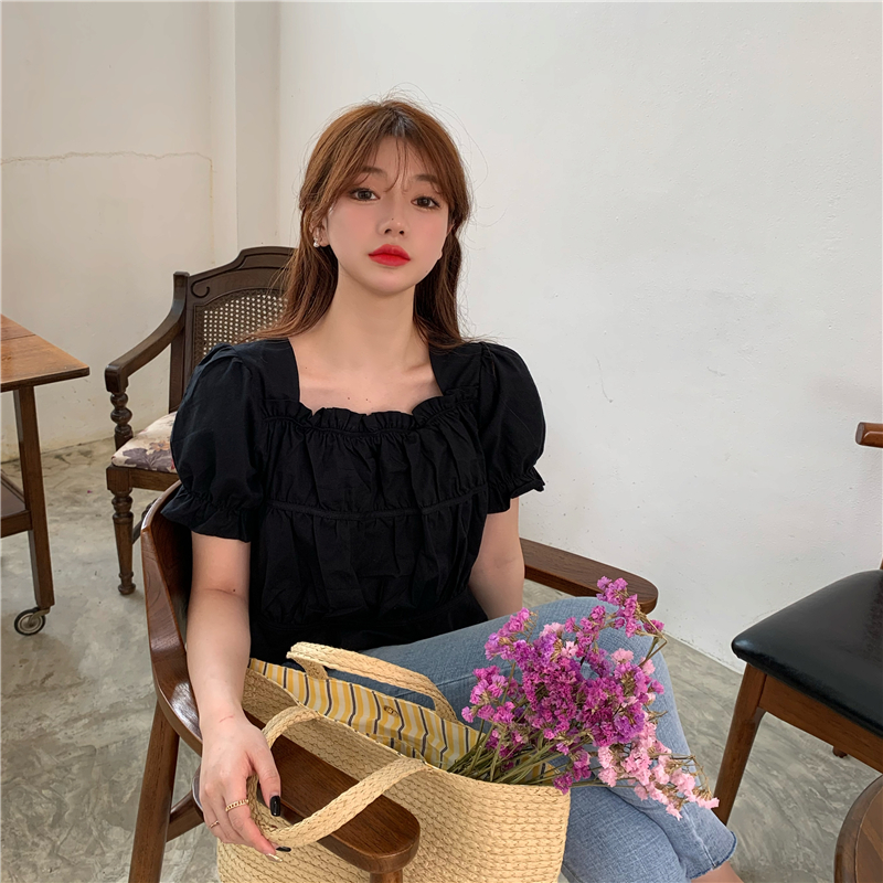 Real photo real price South Korea summer mix and match Vintage short top small square collar short sleeve shirt