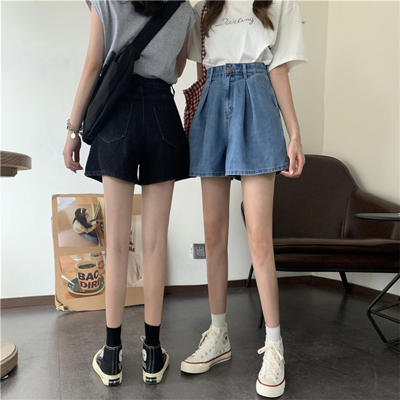 Denim shorts 2021 summer new high waist slim A-line wide leg shorts wear versatile denim pants