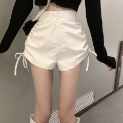 Real price! Fried Street PU leather shorts women's high waist drawstring small foreign style casual pants 1234