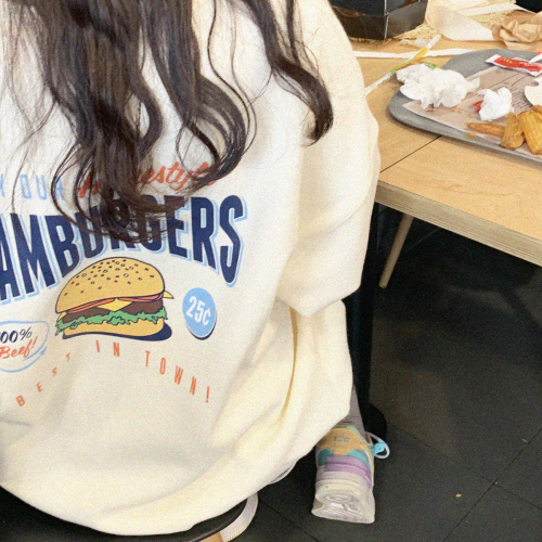 Official figure American hamburger print age reducing leisure versatile loose sweater new in early autumn