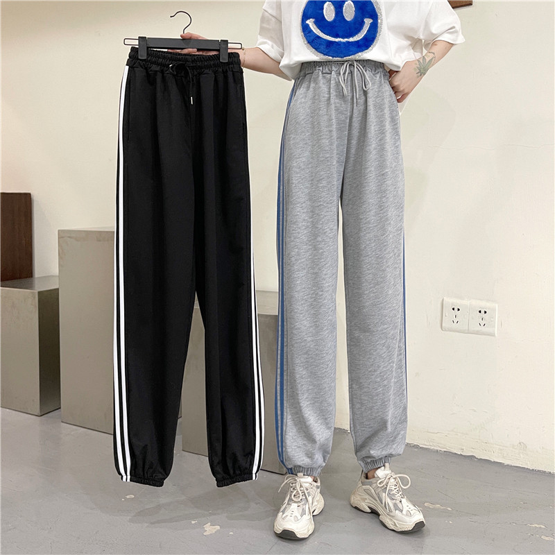 Legged casual sports pants straight 2021 new Korean striped casual pants