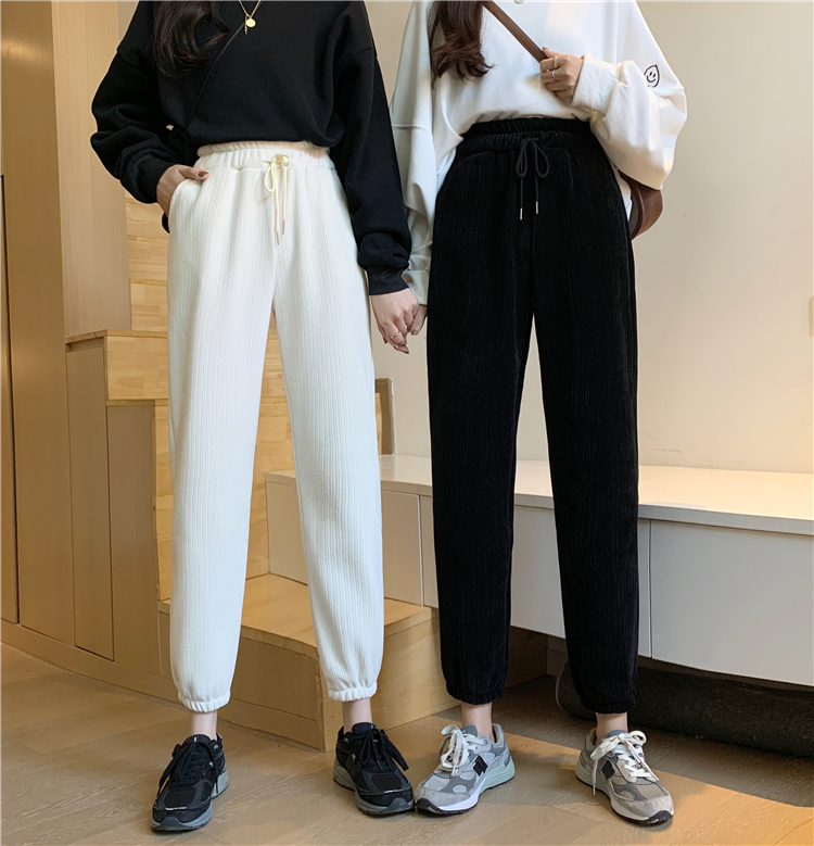 Real shot Korean chic fashion corset wick Ni high waist versatile slim drawstring casual pants