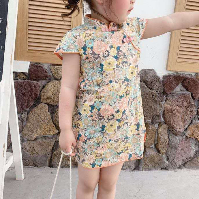 Girl's cheongsam Chinese style dress retro foreign style broken flower ancient dress new style of children's summer dress