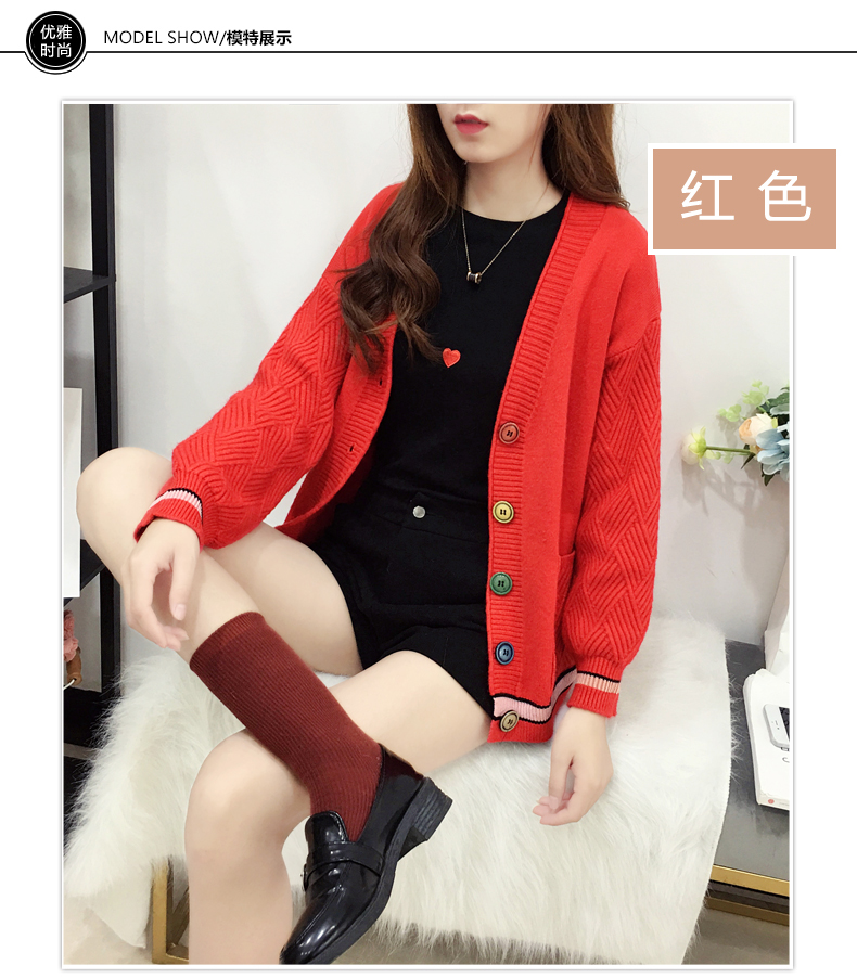 Women's Wear Autumn 2019 New Kind of Student Korean Pocket Sweater Coat Women's Loose V-collar Long Sleeve Knitted cardigan
