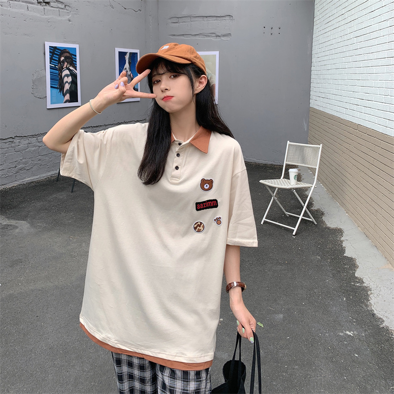 Japanese Vintage bear Polo Shirt Short Sleeve Lapel T-shirt for boys and girls