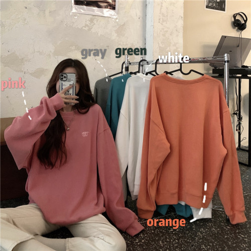 Real shot real price ~ New Korean version lazy style embroidered letter loose TB sweater top fashion ins