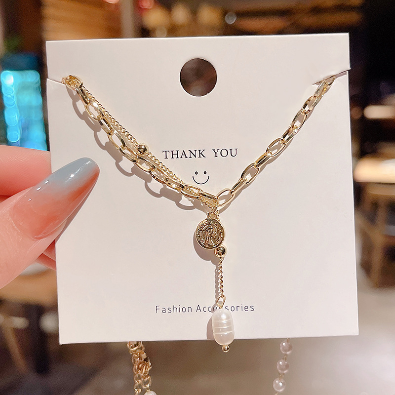 Japanese and Korean Baroque Necklace women's new 2021 personalized double tassel clavicle chain