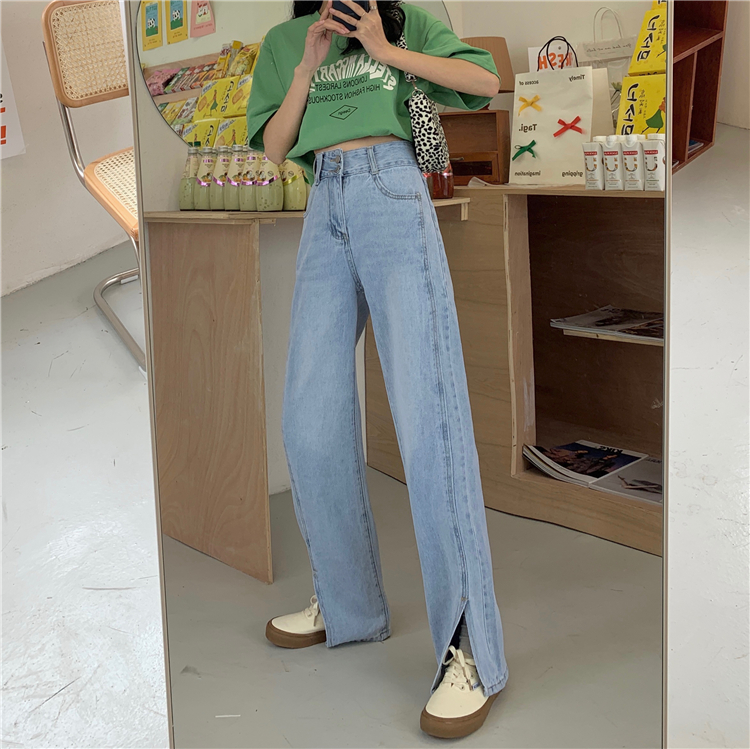 Real price: spring and summer Korean wide leg slim high waist double button split jeans pants
