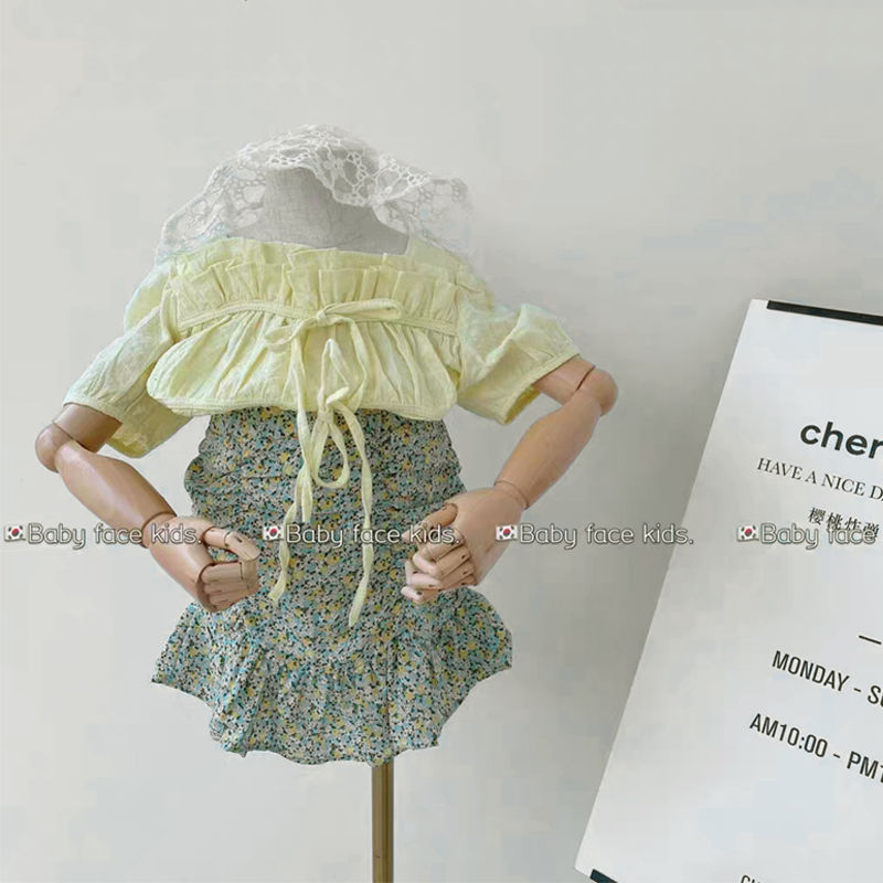 Girl's floral dress set summer Korean Middle and large children's foreign style shirt two piece skirt with hip and fishtail