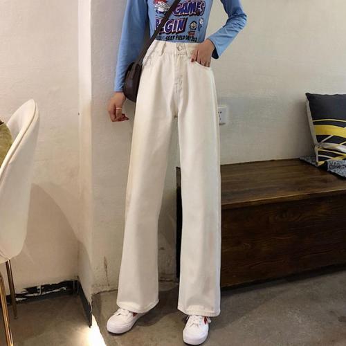 White pants show thin high waist jeans women's 2020 spring and Autumn New Korean loose floor wide leg pants straight pants