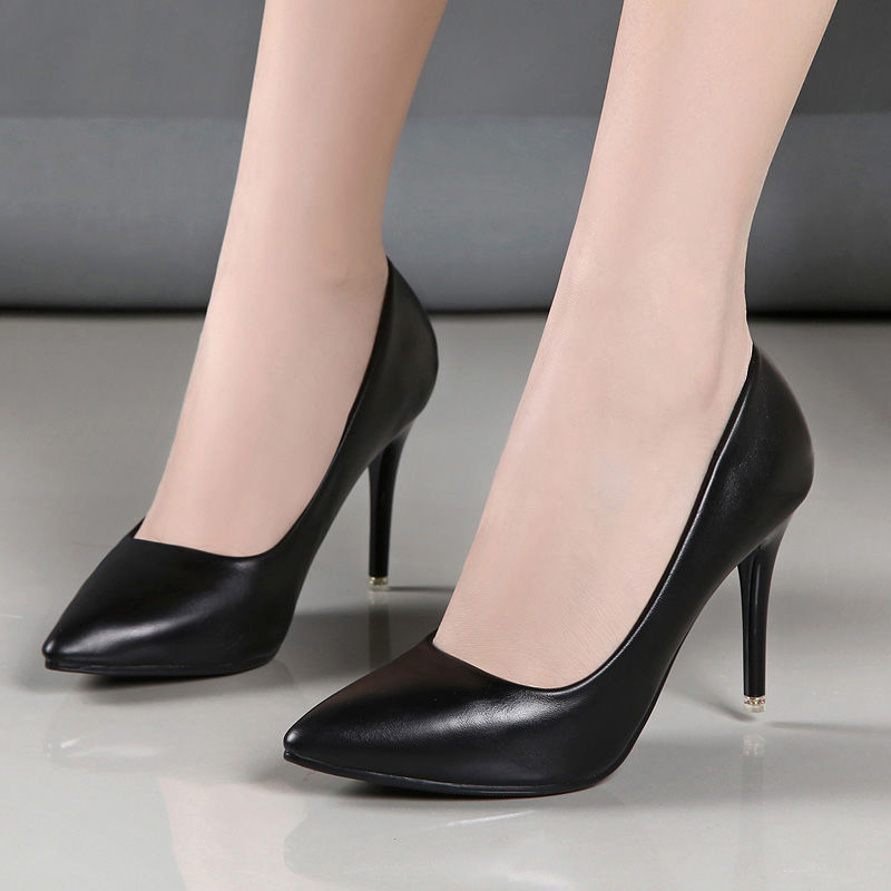 Fall and winter versatile professional women's single shoes thin heel formal dress etiquette leather high heels 5-7-9cm