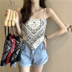 New vintage silk scarf irregular knitting suspender top