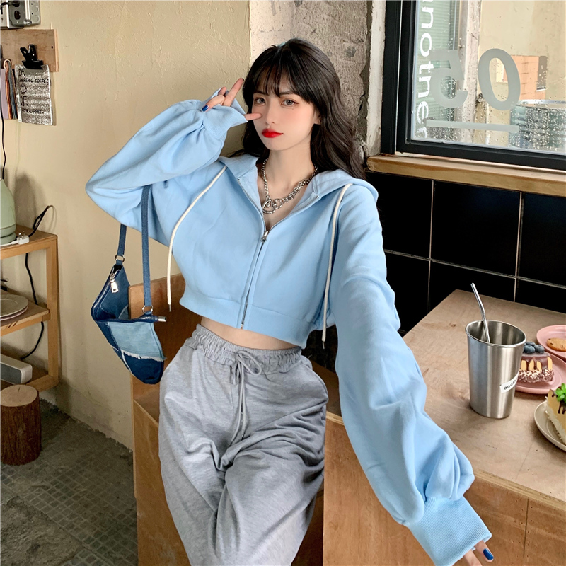 Real shot zipper short sweater gentle wind small sweater for women to wear outside in autumn