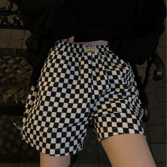 Summer black and white plaid shorts for women