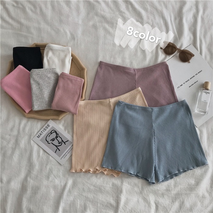 Real shooting autumn safety pants anti light off female pure cotton non crimping thread wood ear edge safety bottomed shorts