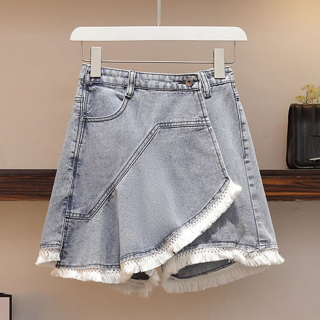 Big size women's fat sister 80-200kg wide leg denim shorts skirt women's summer high waist loose thin versatile hot pants