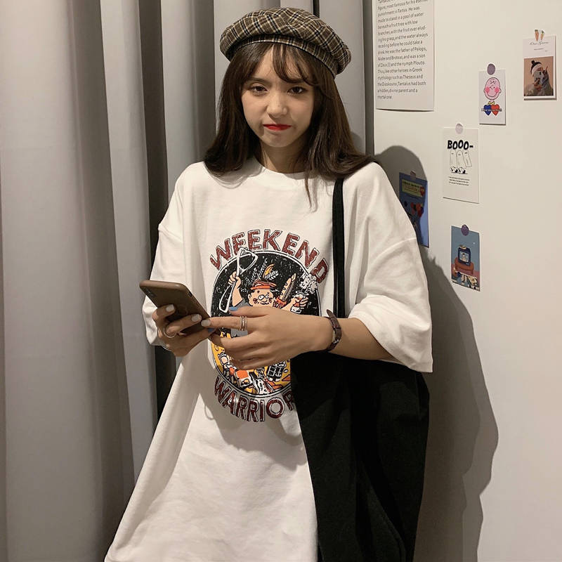 T-shirt summer new cartoon letter fashion brand printed girl student short sleeve Korean loose clothing