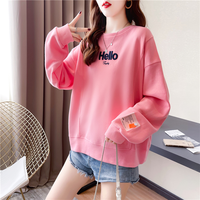Real shot cotton spring and autumn new letter embroidered Sweater Jacket Women's short Korean version loose and trendy Mini top