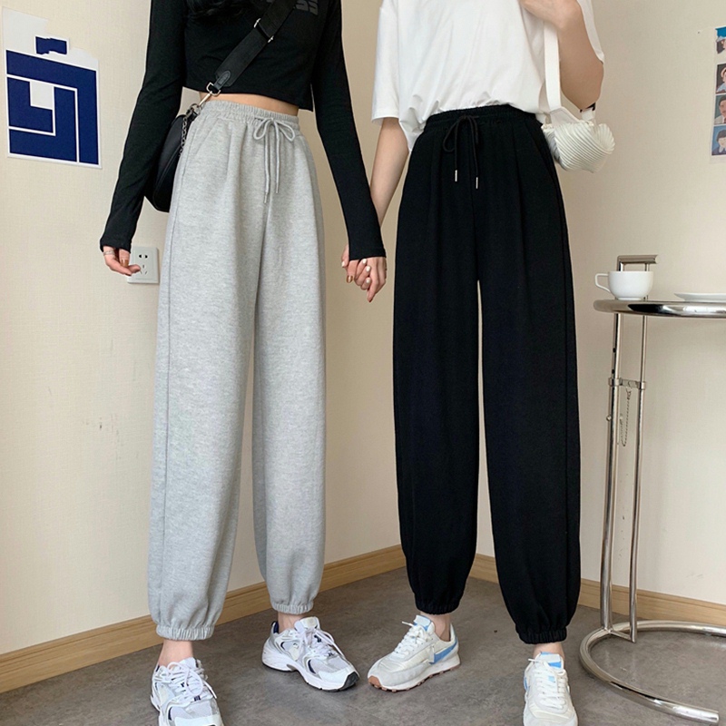 Grey sports pants women's spring and autumn loose Leggings autumn clothes 2021 new small guard pants casual Harlan pants
