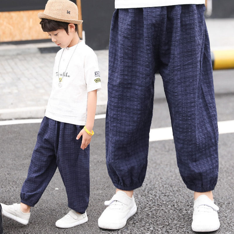 Children's mosquito proof Pants Boys' pants summer thin medium and large children's Lantern Pants Cotton hemp Capris summer dress 2020 NEW