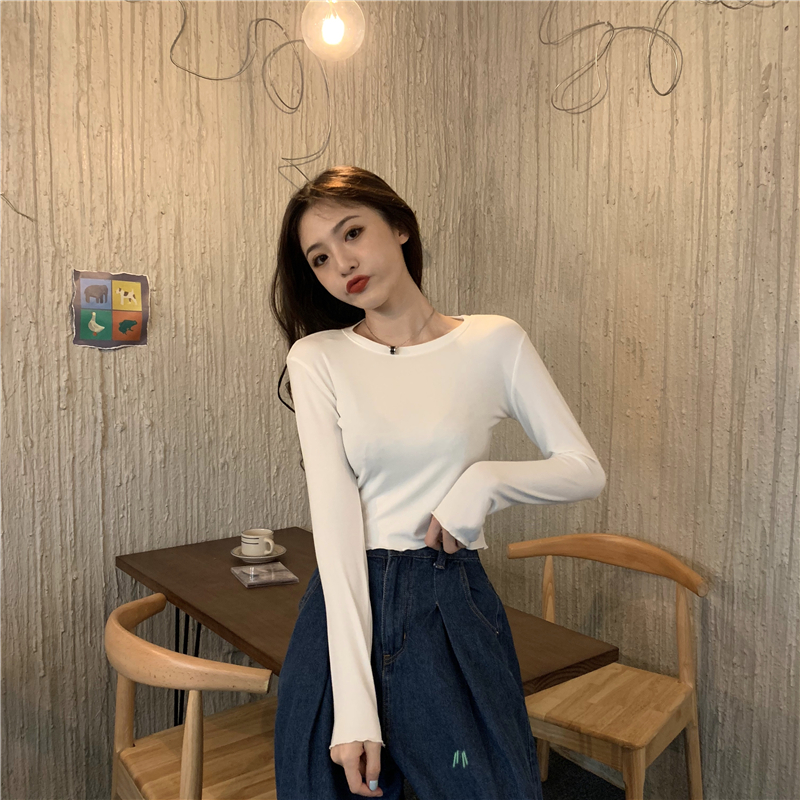 Real price real price autumn / winter basic T-shirt with round collar and wooden ear edge
