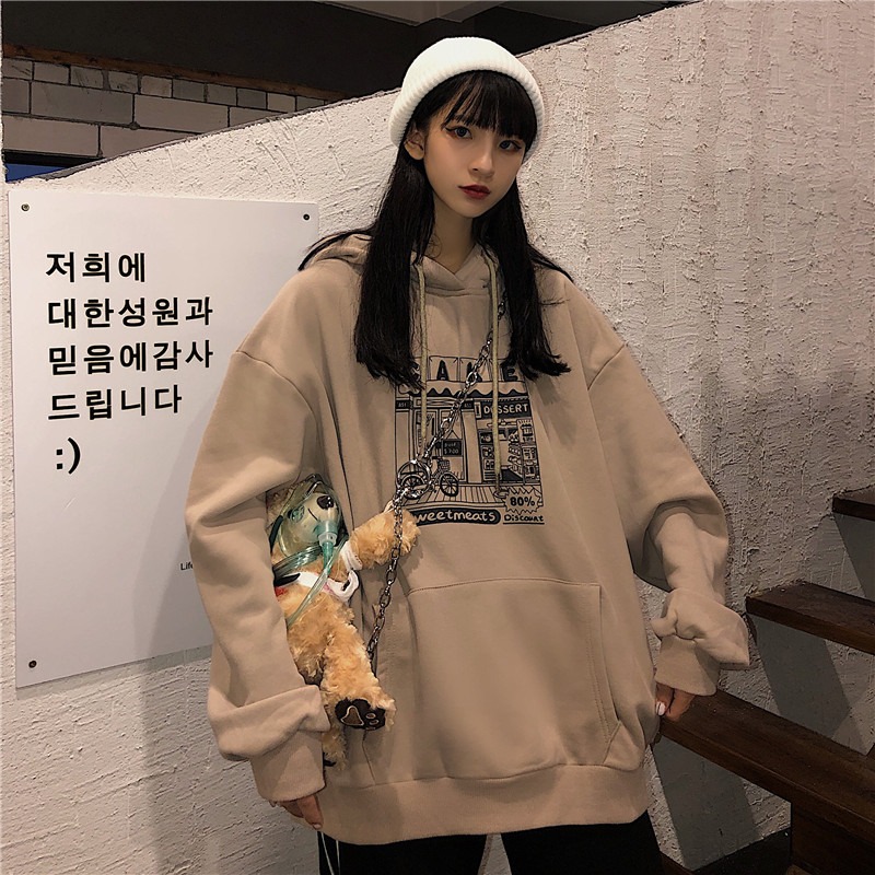 Plush thickened Hoodie women's Korean loose large mesh red large Harajuku lazy wind top autumn and winter