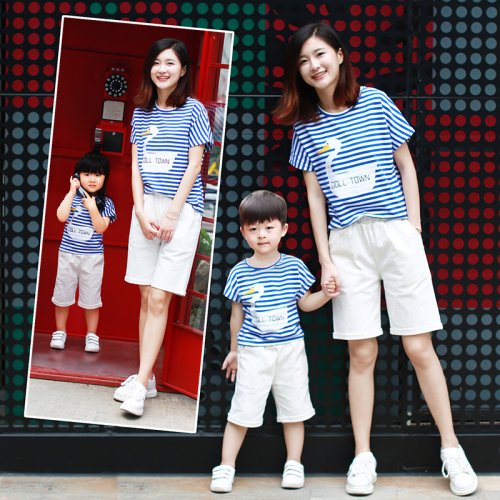 Net red parent-child summer clothing 2021 new fried Street mother and son women's clothing family of three and four