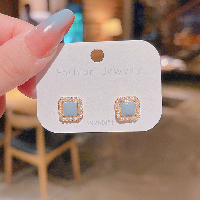Real shot S925 silver needle Korean personalized fashion geometric Earrings simple gas pearl earrings earrings